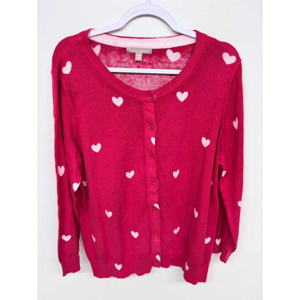 Lovecore Coquette Knit Cardigan Heart Button Front 18/20 Red Romantic